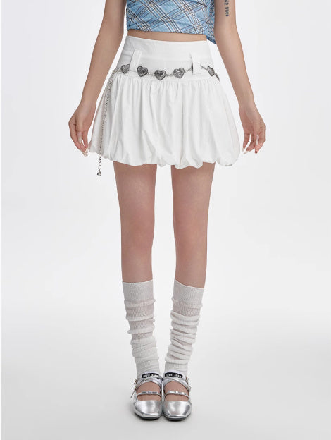 High Waisted Slimming A-line Skirt With Fluffy Flower Buds