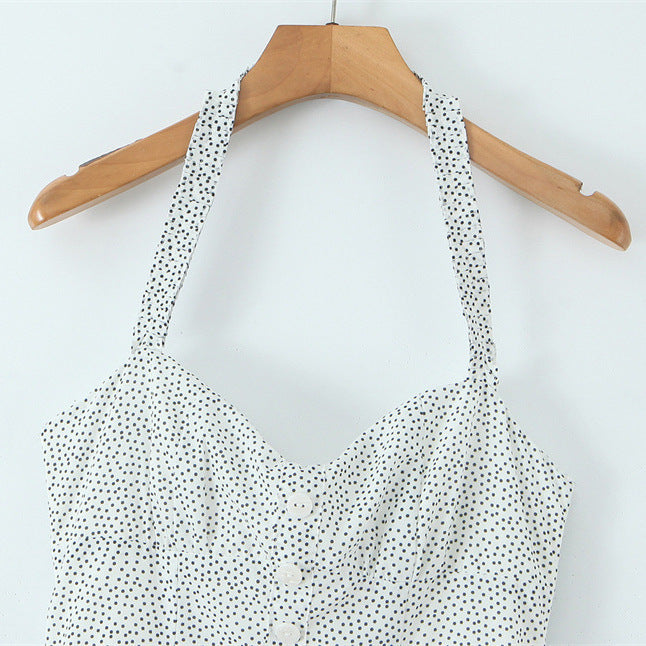 Retro Cotton Halter Mid-length Dress