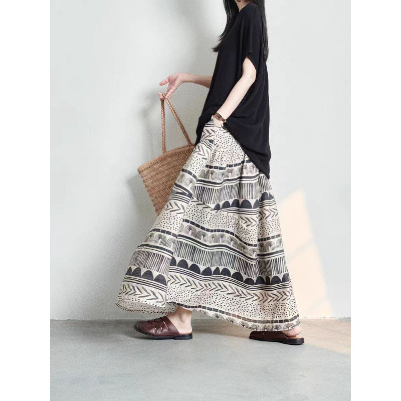 Color Contrast Patchwork Skirt Design Sense Niche Slimming Large Hem A- Line Dress