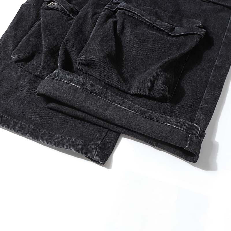 High Street Multi-pocket Heavy Industry Washed Old Cargo Jeans