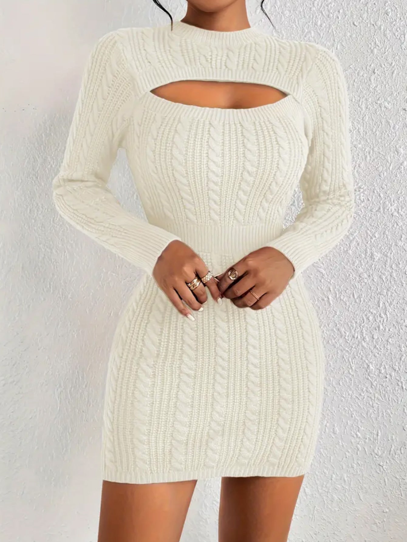 Hollow-out Cinched Women's Clothing Package Hip Sweater Dress