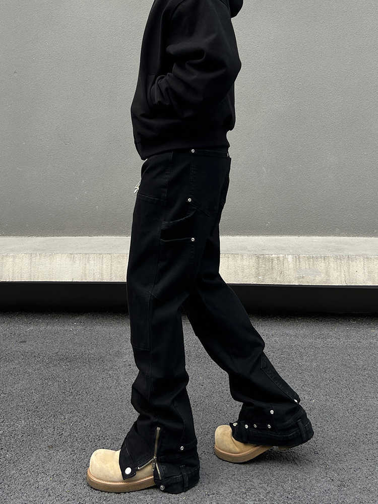 Retro Straight Micro-pull Zipper Jeans