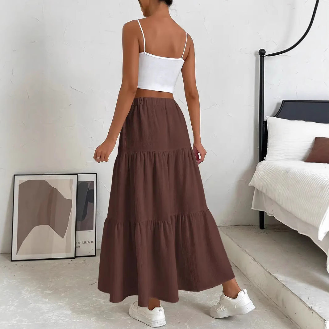 European And American Style Women Summer Bohemian Pleated Layered Long Skirt