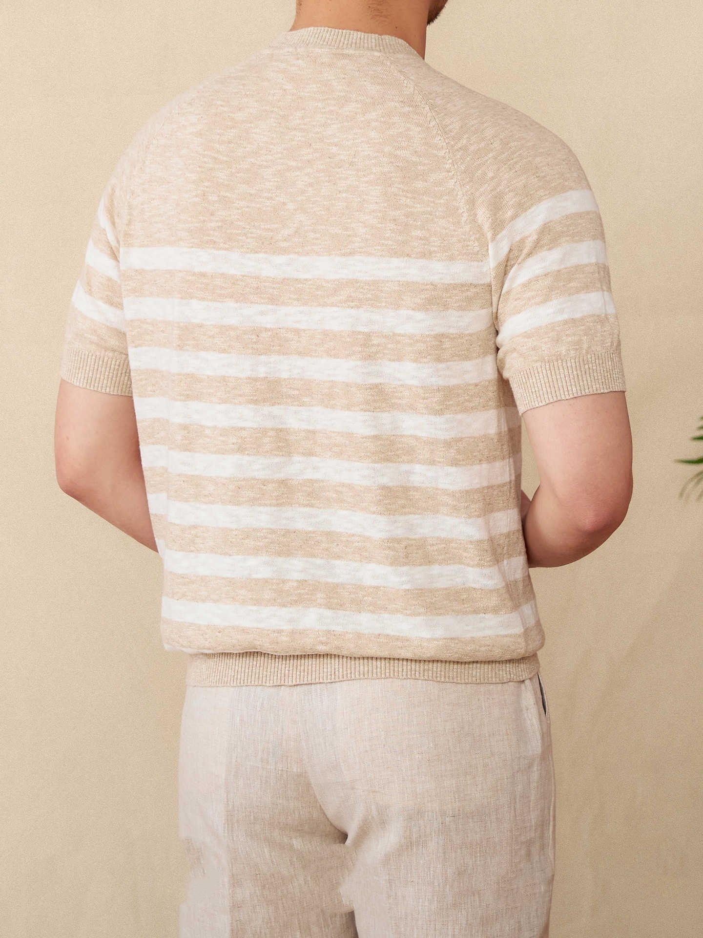 Linen Leisure Cotton Short Sleeve Round Neck Stripe Knitted T-shirt