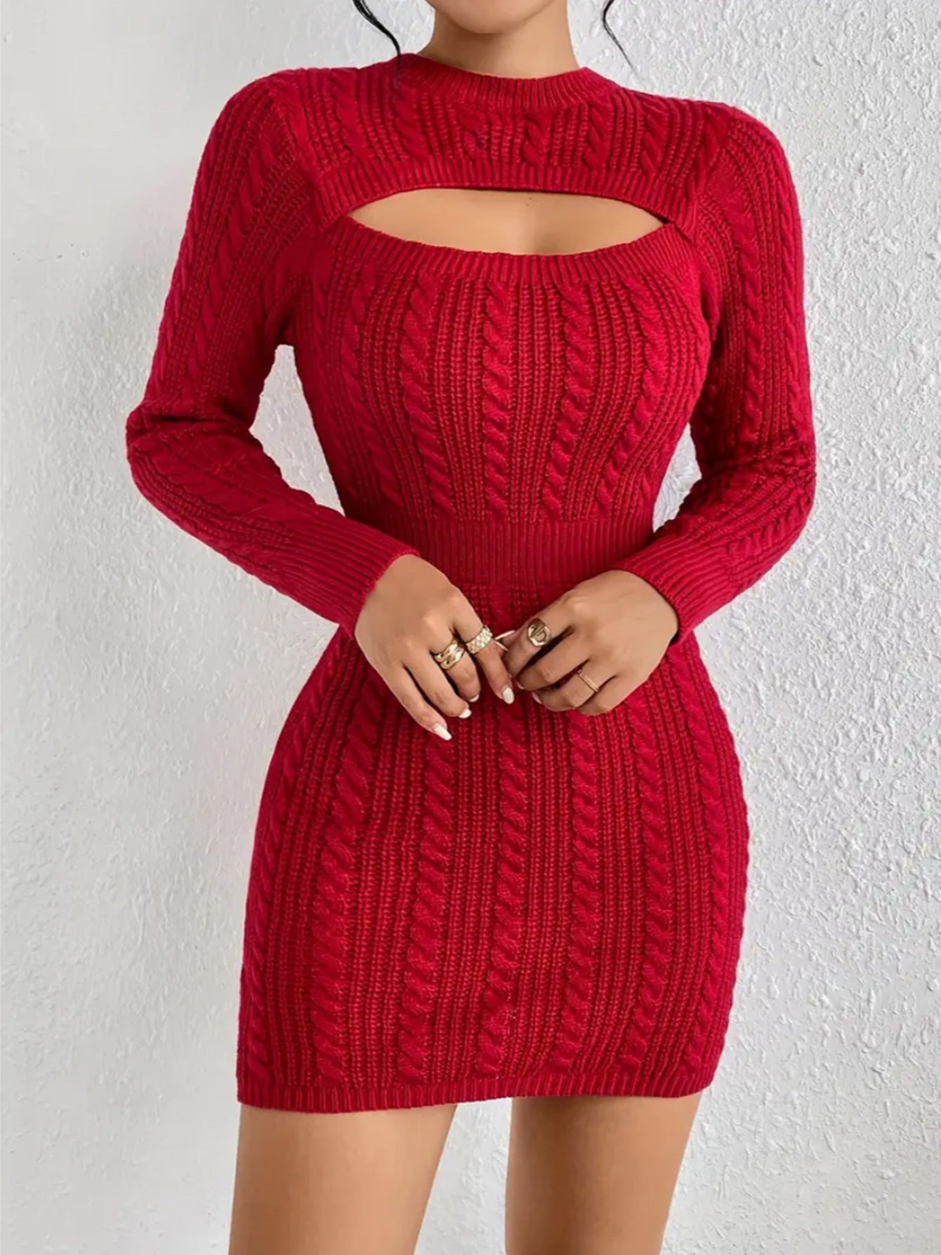 Hollow-out Cinched Women's Clothing Package Hip Sweater Dress