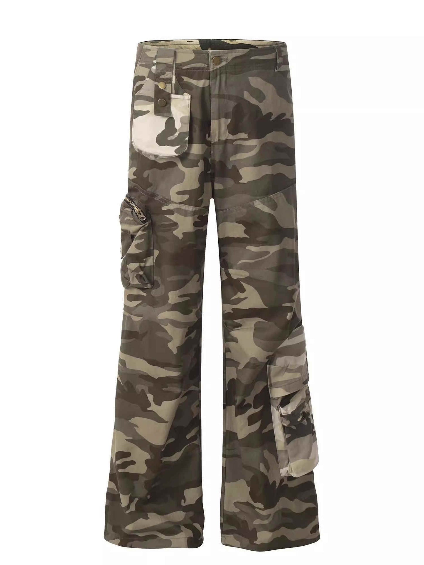 Stitched Camouflage Overalls Men's Retro Straight Casual Pants