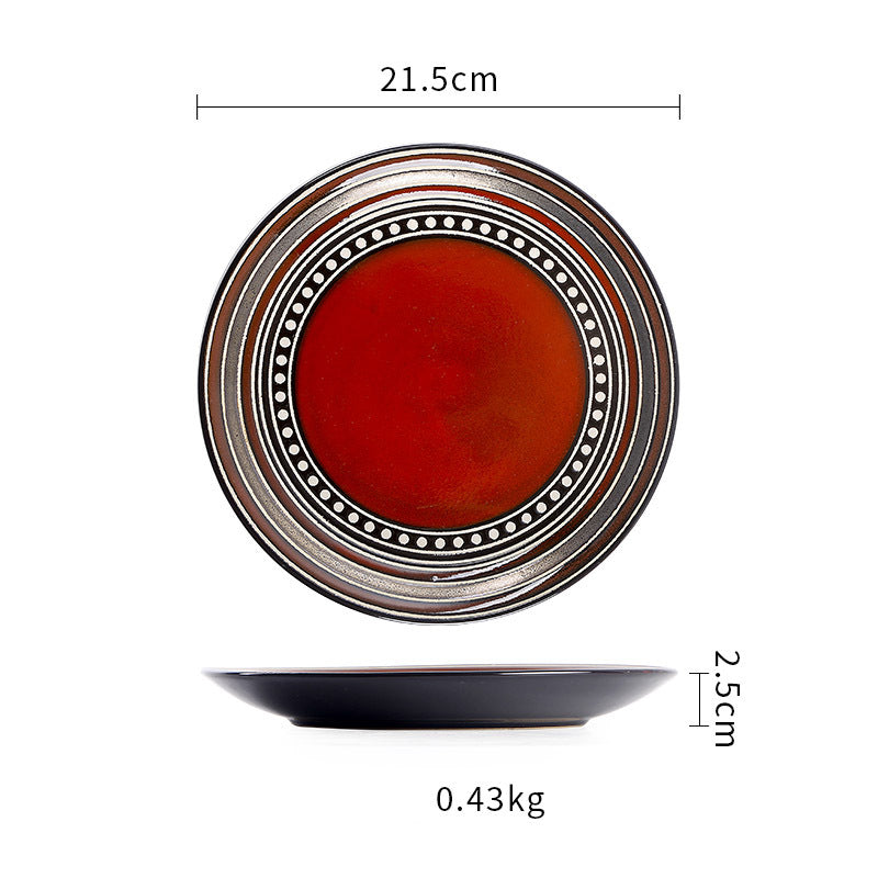 Ceramic Plate Flat Plate Creative Dish Plate Japanese Vintage Tableware