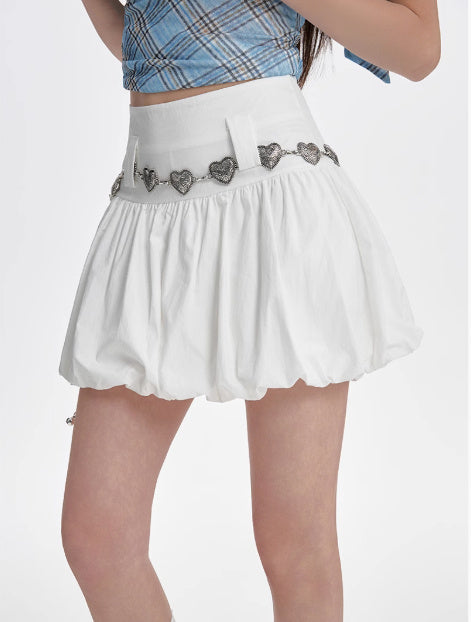 High Waisted Slimming A-line Skirt With Fluffy Flower Buds