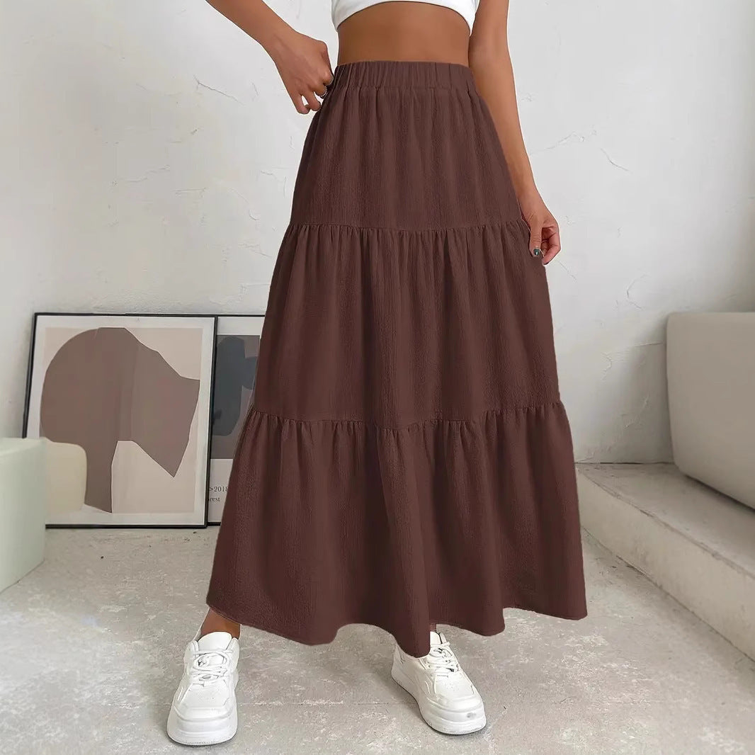 European And American Style Women Summer Bohemian Pleated Layered Long Skirt