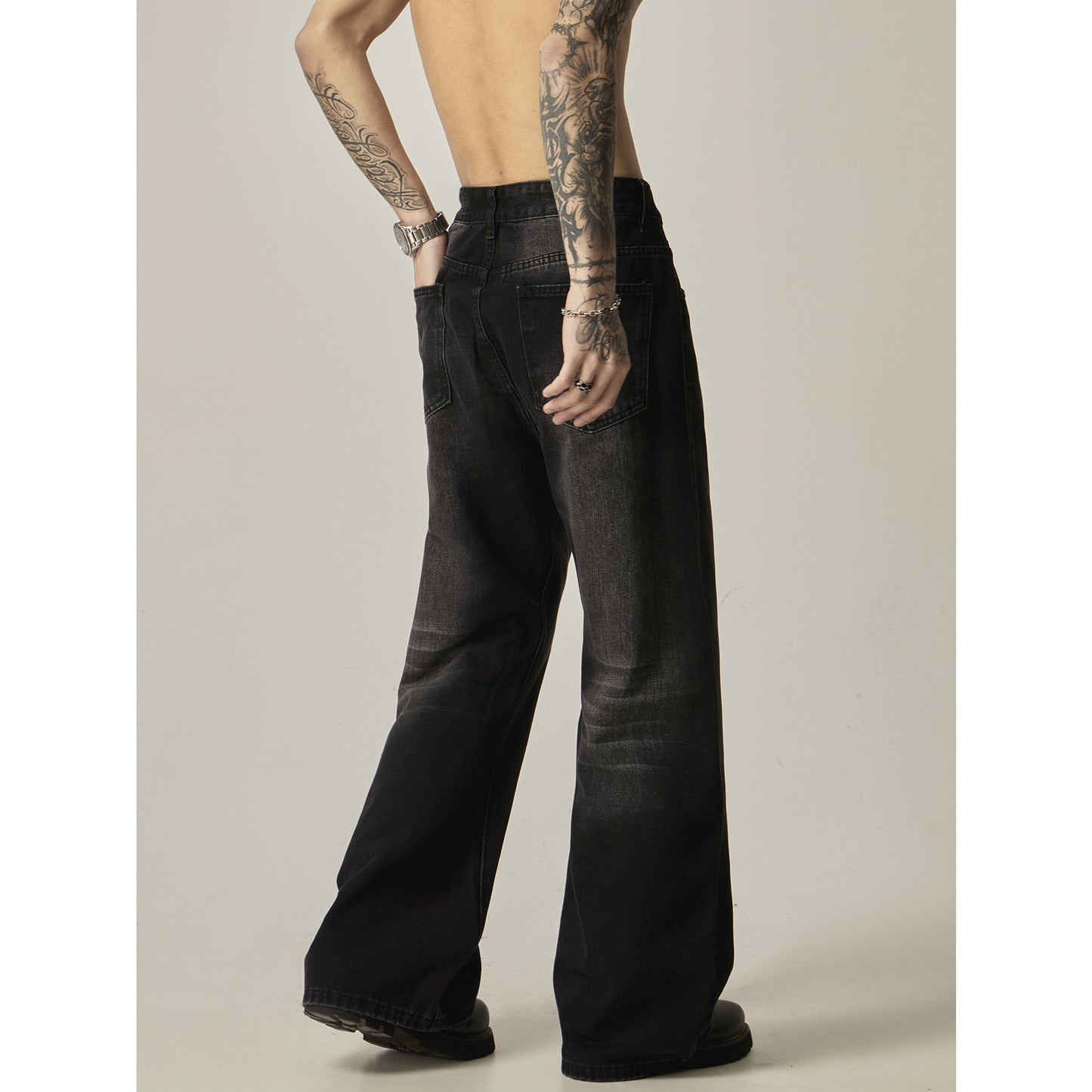 American Retro Black Loose Straight Jeans