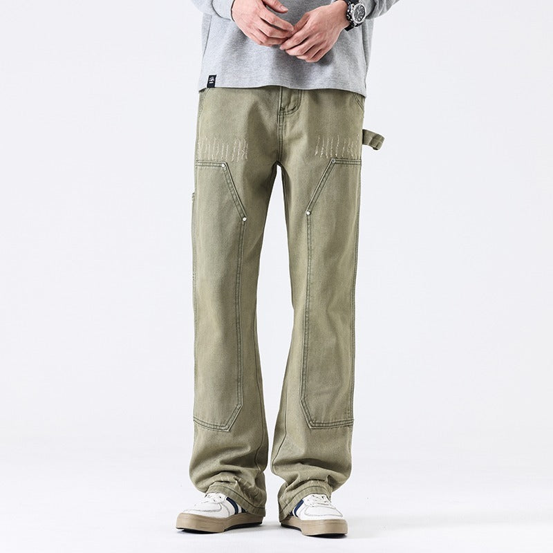 American High Street Vibe Wind Washed Distressed Army Green Jeans
