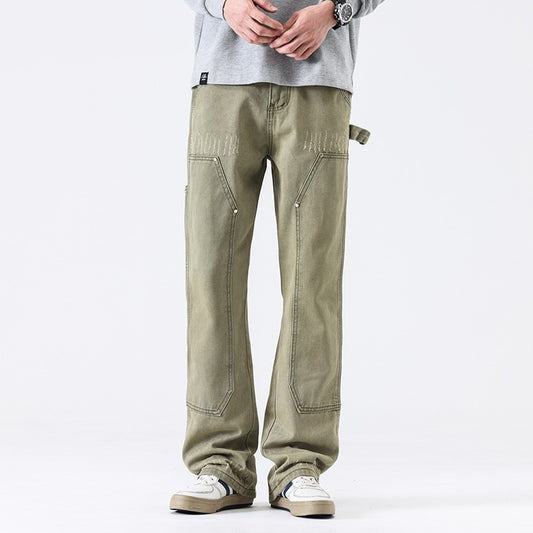 American High Street Vibe Wind Washed Distressed Army Green Jeans