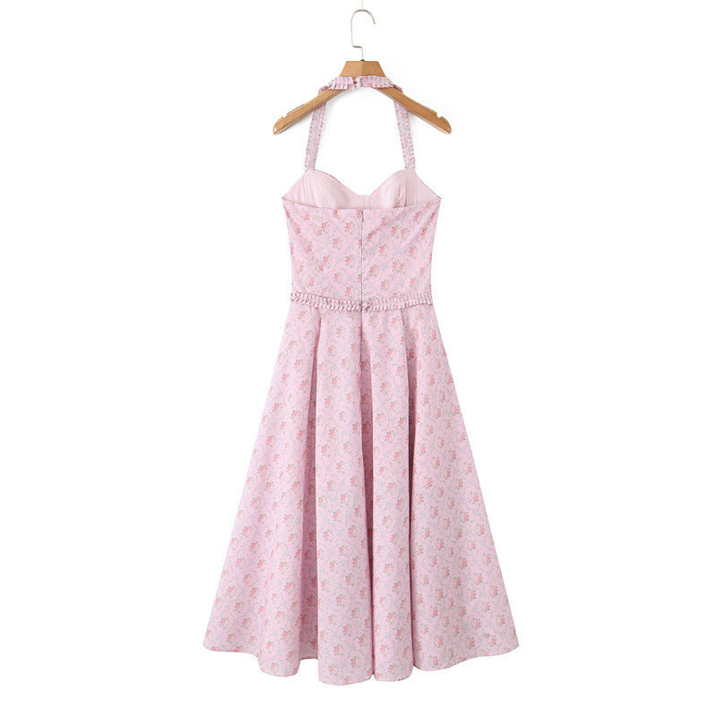 Rose Halter Mid-length Dress