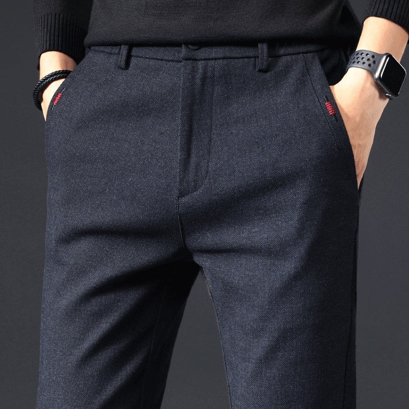Style Autumn Brushed Casual Straight Business Middle-aged Father Men's All-matching Slim-fitting Long Pants
