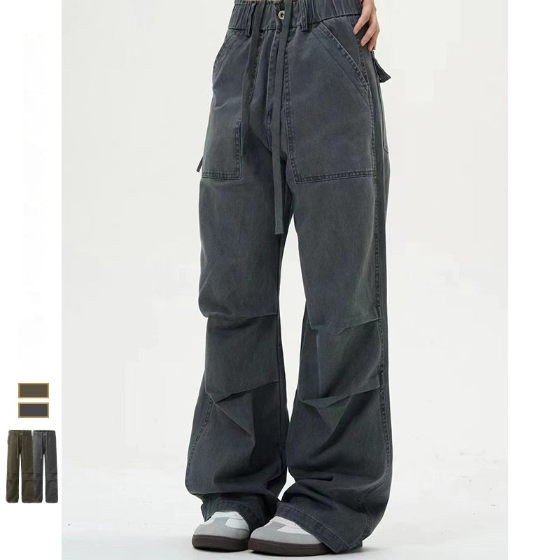 Gray Pants Leg Knee Pleated Niche Design Jeans
