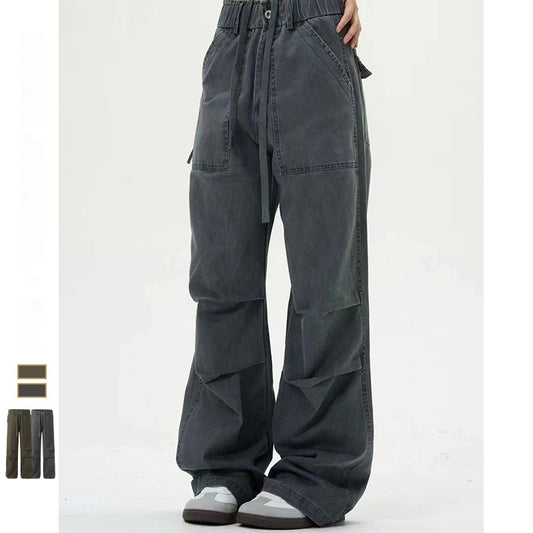 Gray Pants Leg Knee Pleated Niche Design Jeans