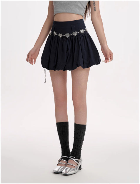 High Waisted Slimming A-line Skirt With Fluffy Flower Buds