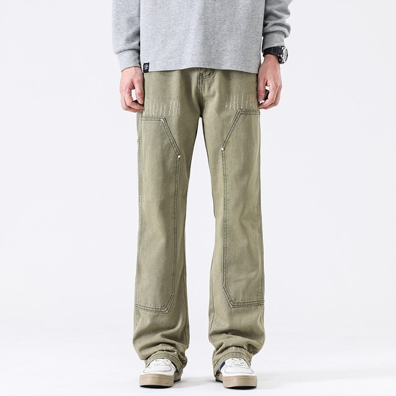 American High Street Vibe Wind Washed Distressed Army Green Jeans