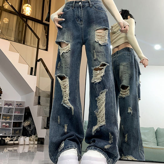 Ripped Lazy Loose Jeans For Women