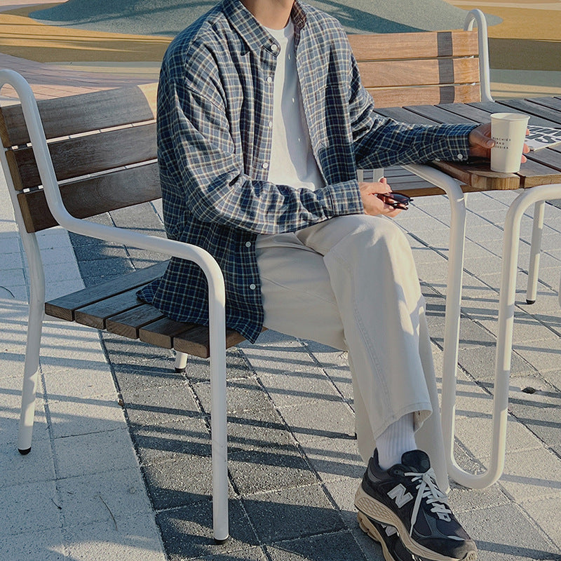 Men's Plaid Loose Trendy Casual Retro Shirt Coat