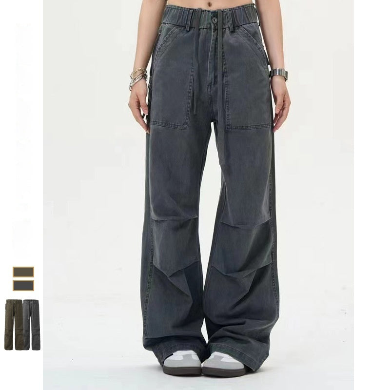 Gray Pants Leg Knee Pleated Niche Design Jeans