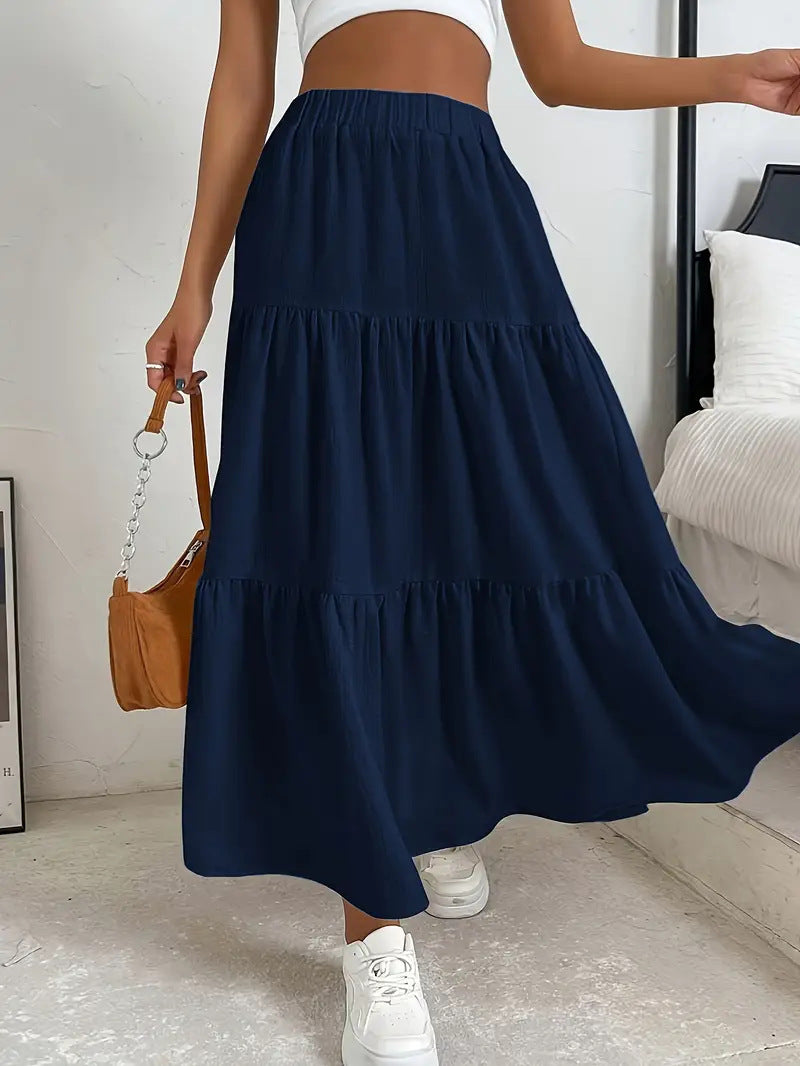 European And American Style Women Summer Bohemian Pleated Layered Long Skirt