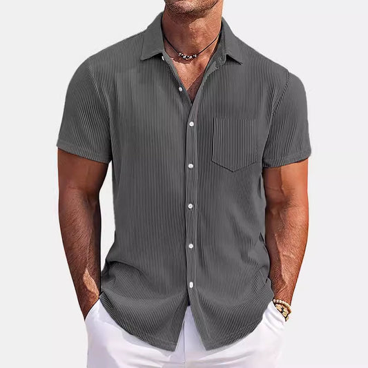 Solid Color Loose Vertical Striped Men's Short-sleeved Shirt