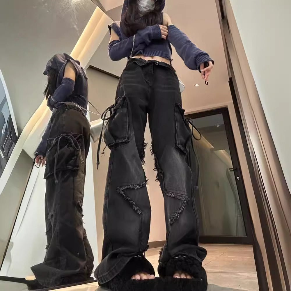 Spring And Autumn American Retro XINGX Jeans Women's Multi-pocket