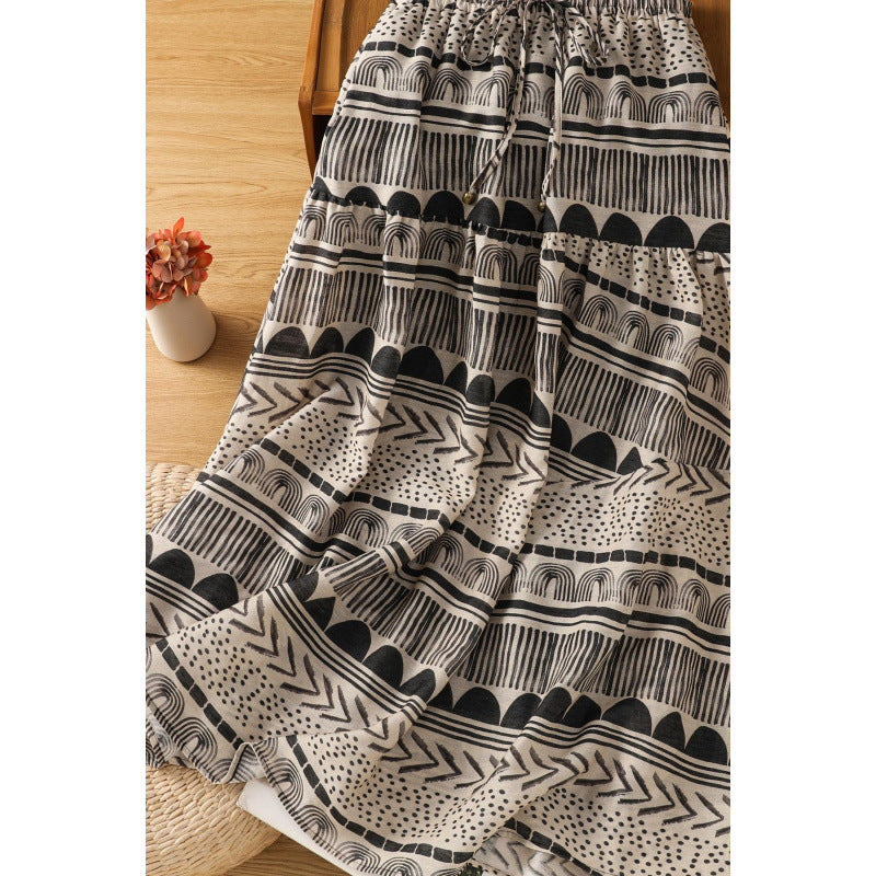 Color Contrast Patchwork Skirt Design Sense Niche Slimming Large Hem A- Line Dress