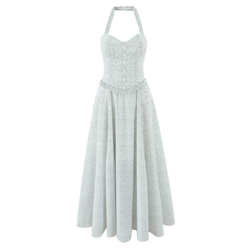 Retro Cotton Halter Mid-length Dress