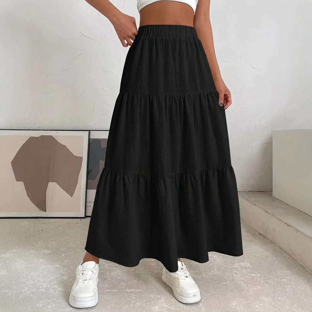 European And American Style Women Summer Bohemian Pleated Layered Long Skirt