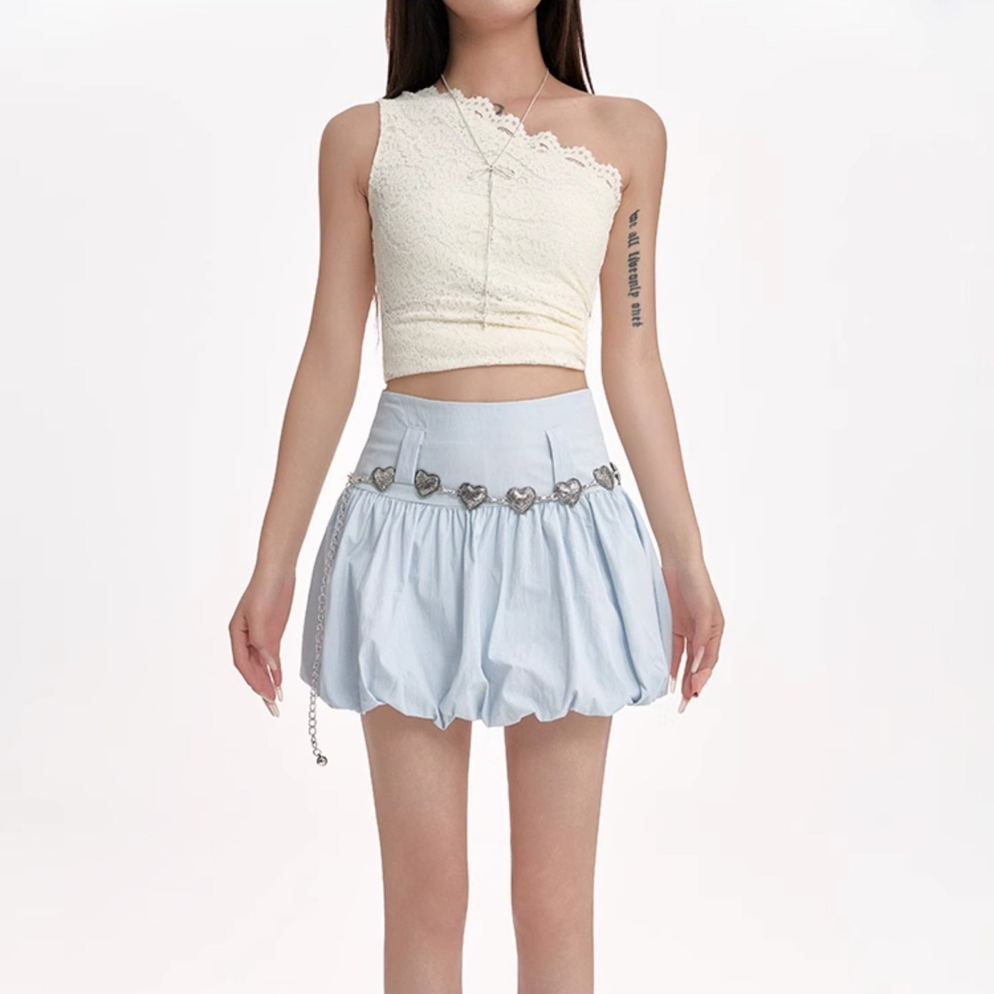 High Waisted Slimming A-line Skirt With Fluffy Flower Buds