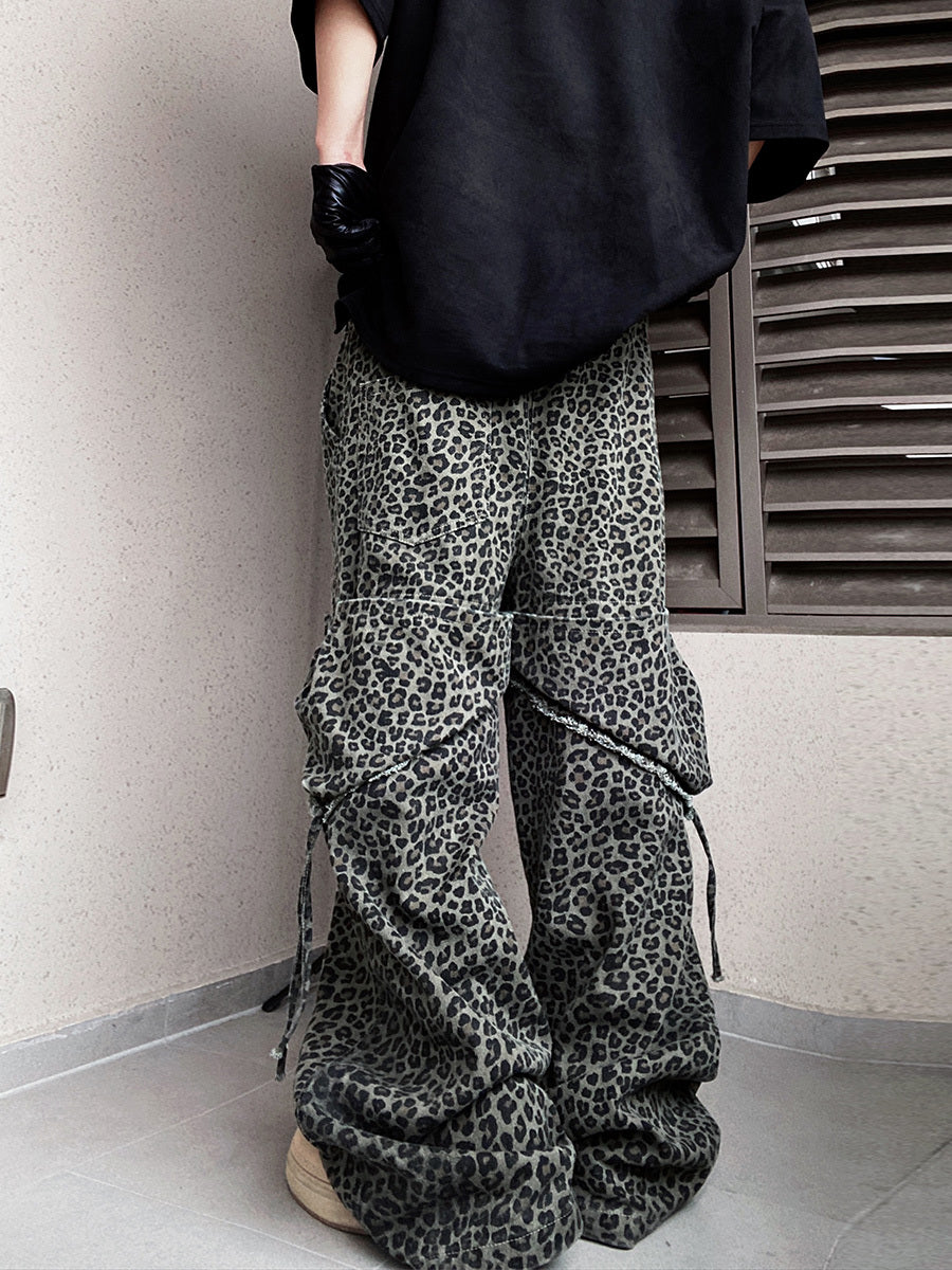 Loose Straight Slightly Flared Workwear Casual Wide-leg Mopping Leopard Jeans