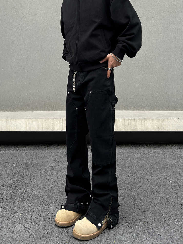 Retro Straight Micro-pull Zipper Jeans