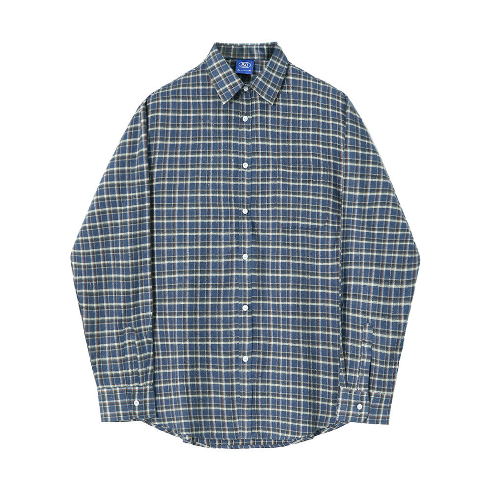 Men's Plaid Loose Trendy Casual Retro Shirt Coat