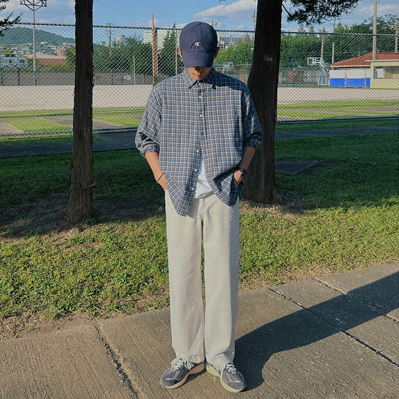 Men's Plaid Loose Trendy Casual Retro Shirt Coat