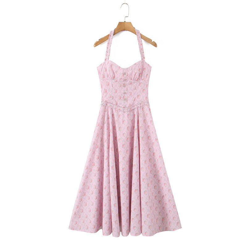 Rose Halter Mid-length Dress