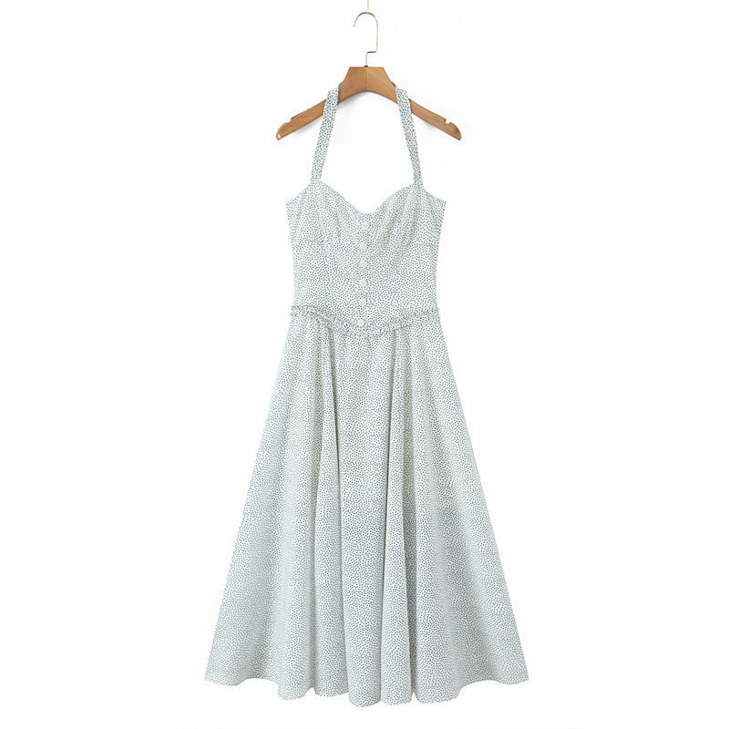 Retro Cotton Halter Mid-length Dress
