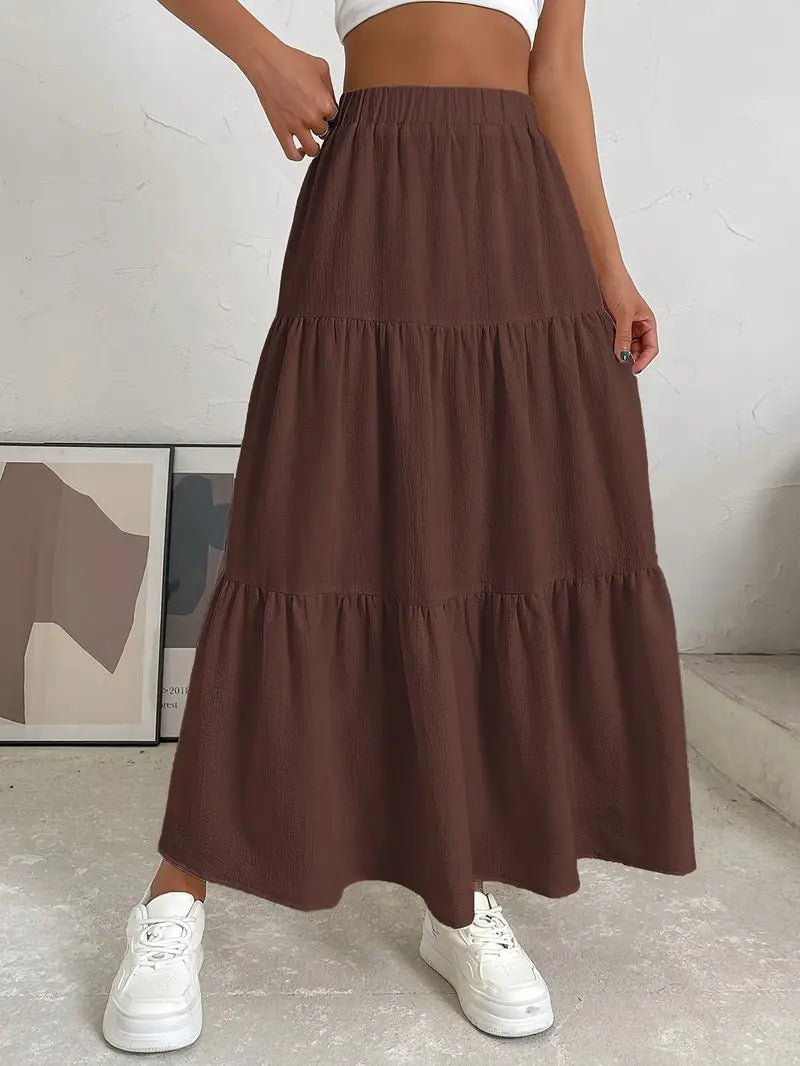 European And American Style Women Summer Bohemian Pleated Layered Long Skirt
