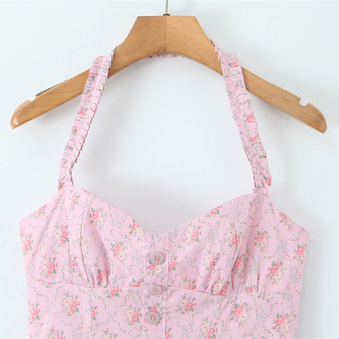 Rose Halter Mid-length Dress